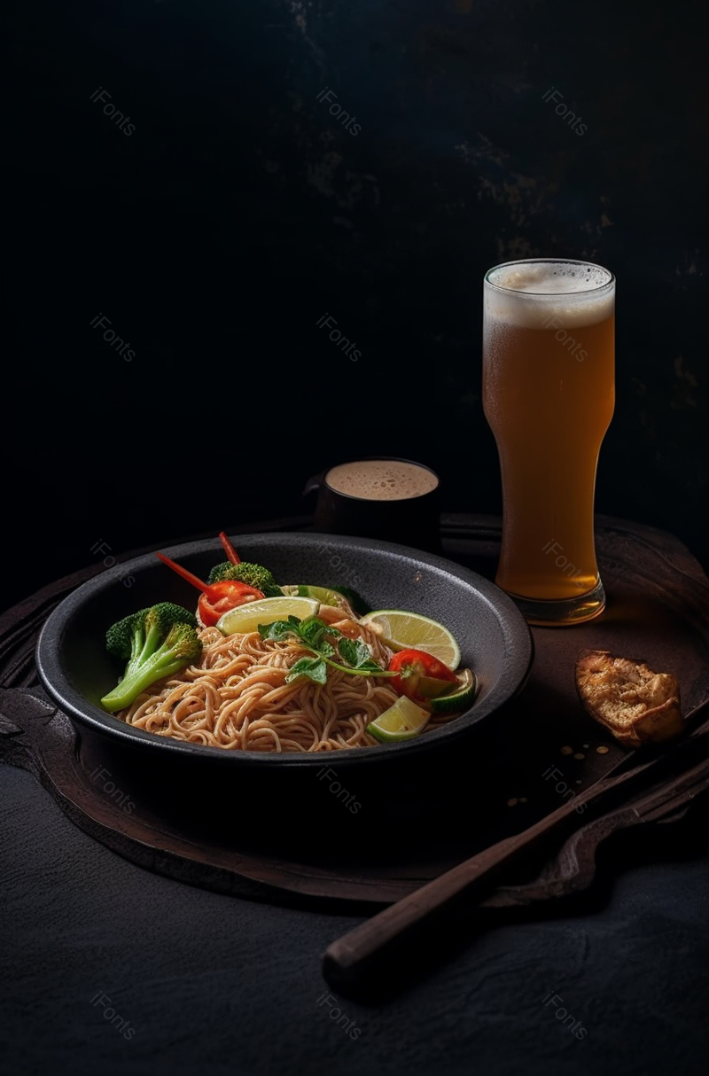 福建米粉或炒黄面和米粉配虾、鱿鱼蛋和猪肉,高清,摄影图,摄影图片,图片大全,摄影图免费下载